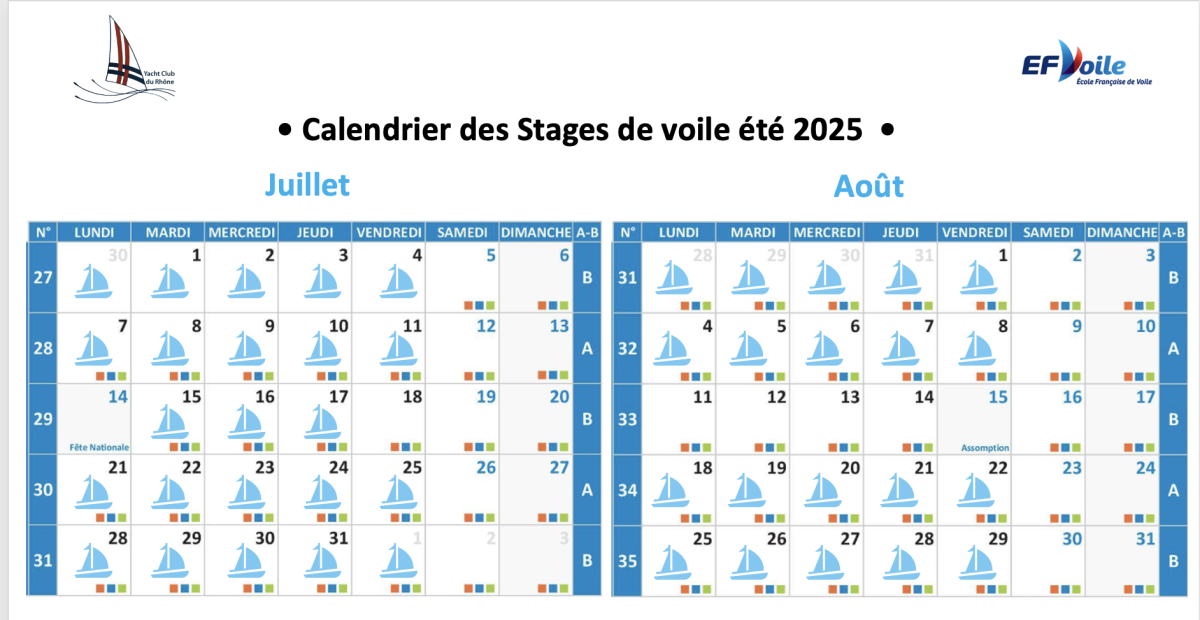 Calendrier stages été YCR 2025