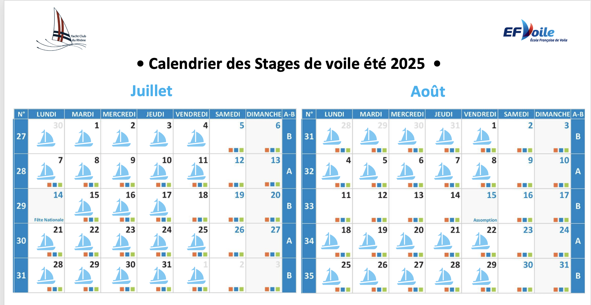 Calendrier stages été YCR 2025