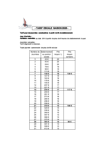 Tarif escale YCR 2026